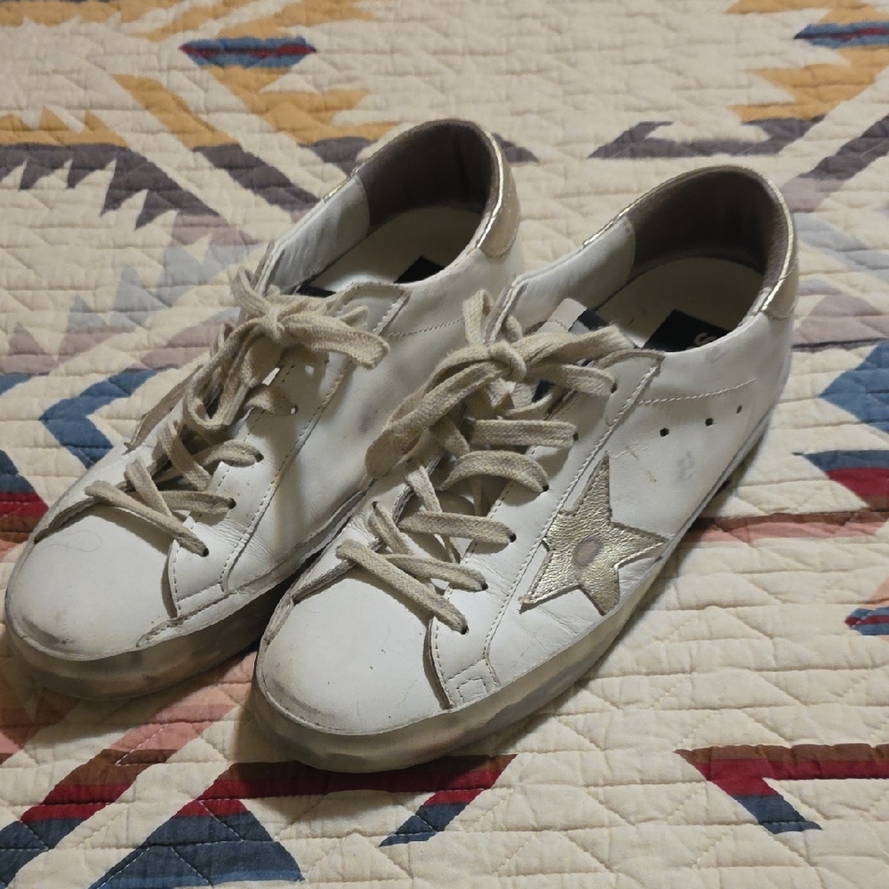 Golden Goose Cream Sneakers with Silver Heel